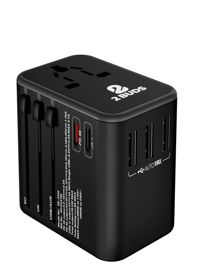 2Buds Universal Travel Adapter International | All-in-One Travel Plug Adapter with USB | Europe UK USA Asia - Image 1